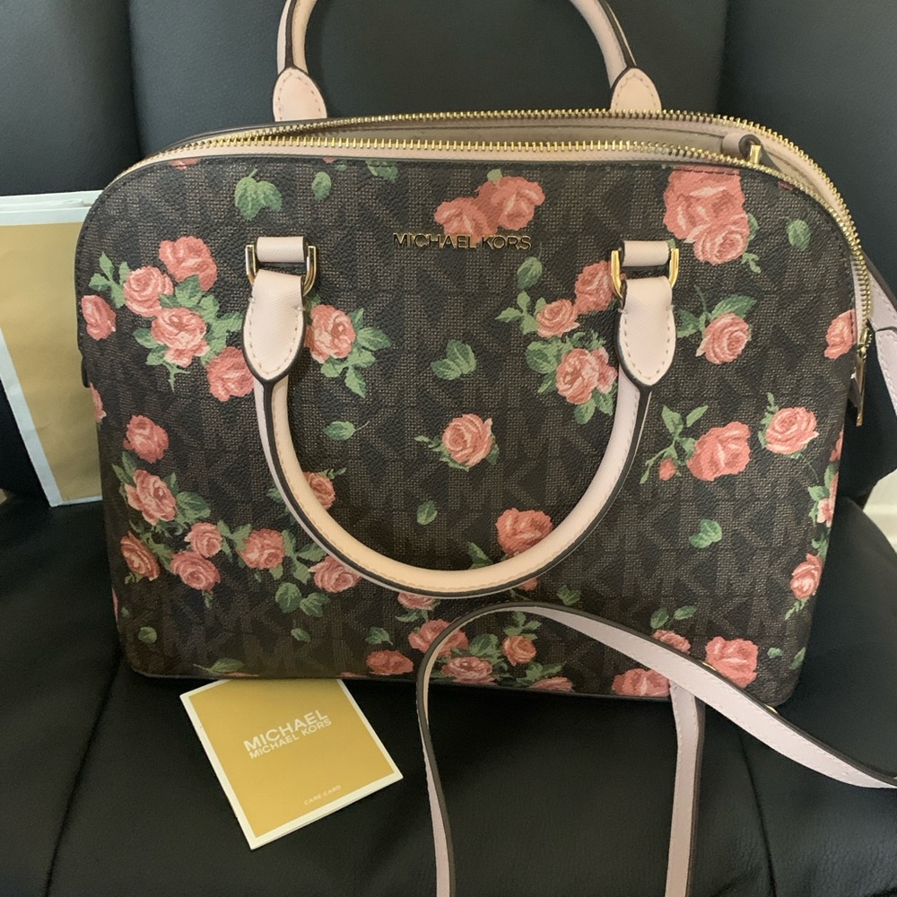 Michael Kors Brown and Pink Floral Satchel